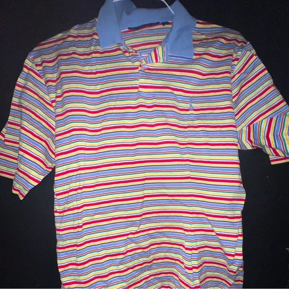 Vibrant Red and Yellow Striped Polo Shirt